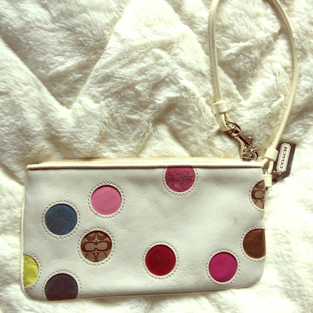 Coach white wristlet with color pop detail